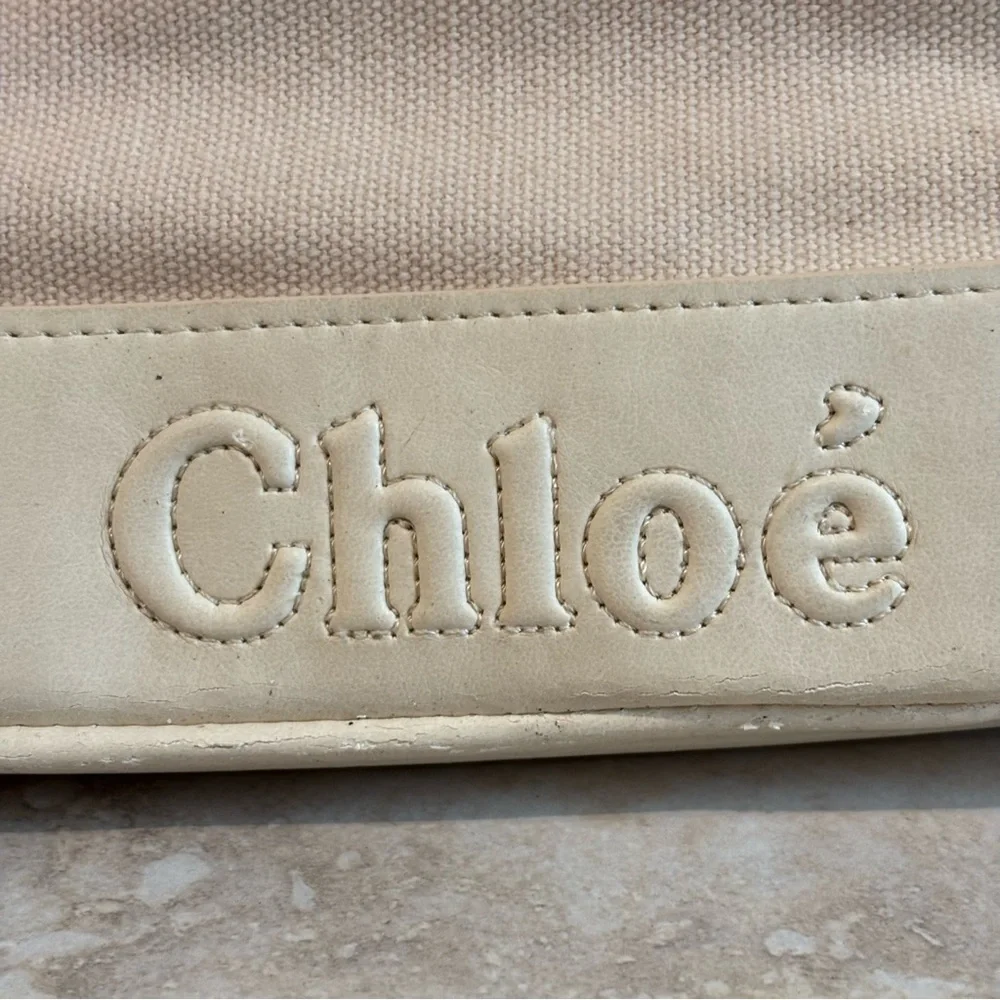 Chloe rounded linen and pleather cosmetic bag